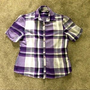 Sherry Taylor Checked Plaid Button Up Top L Classic